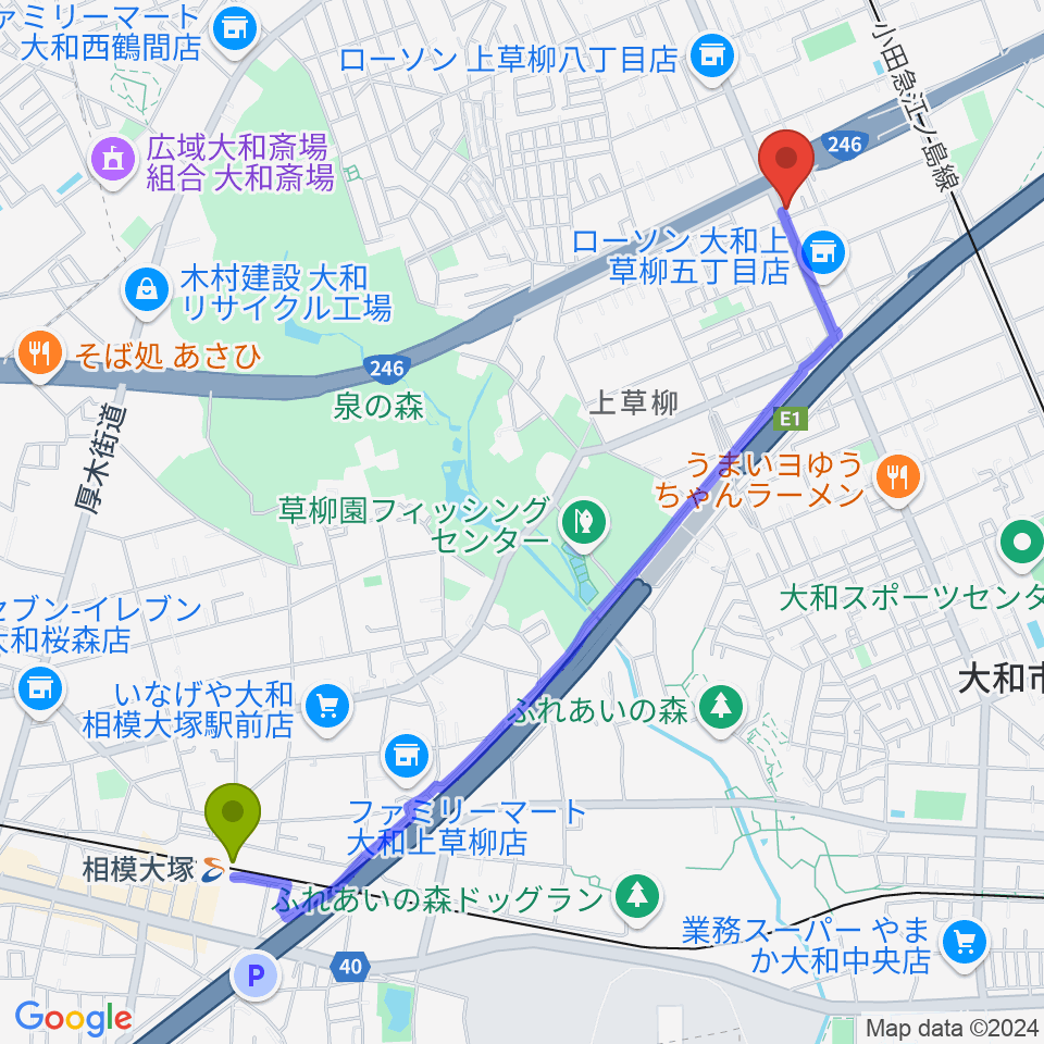 相模大塚駅からウイスタリアピアノへのルートマップ地図