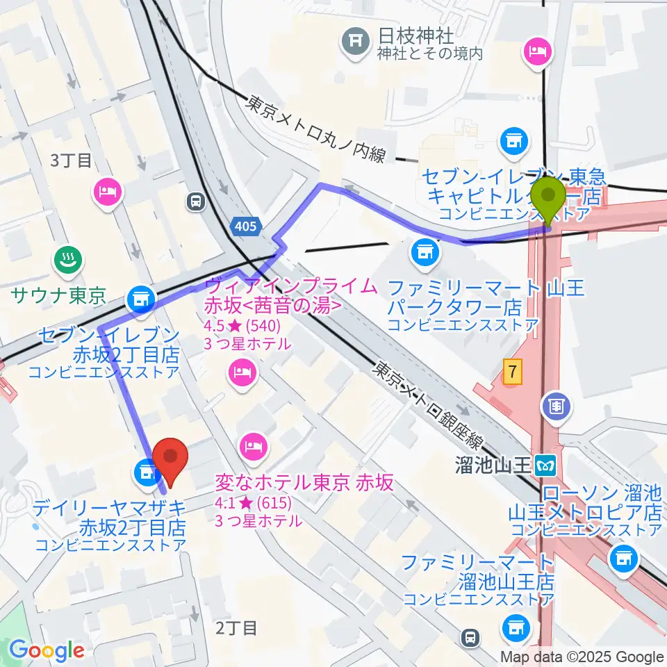 溜池山王駅からヴァーチュオーゾ赤坂へのルートマップ地図