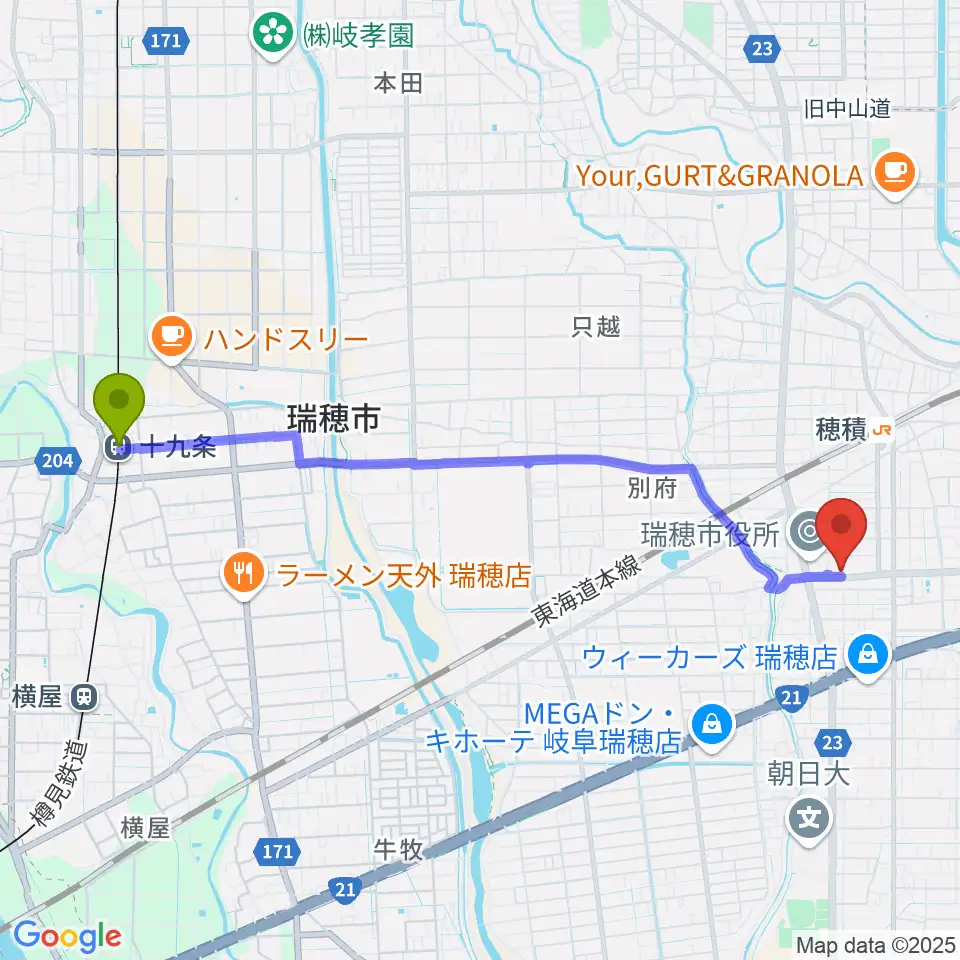 十九条駅からココロかさなるCNNセンターへのルートマップ地図
