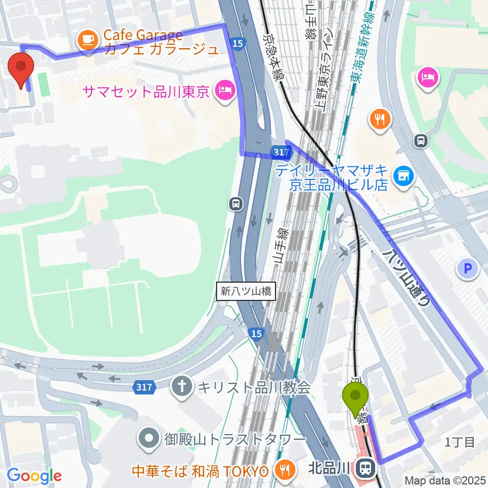 高輪プリンセスガルテン アンビエンテ/アンディムジークの最寄駅北品川駅からの徒歩ルート（約7分）地図
