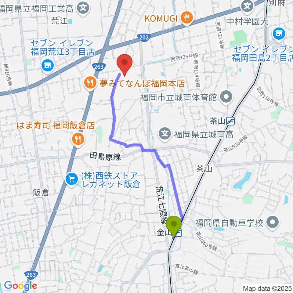 金山駅から末永文化センターへのルートマップ地図