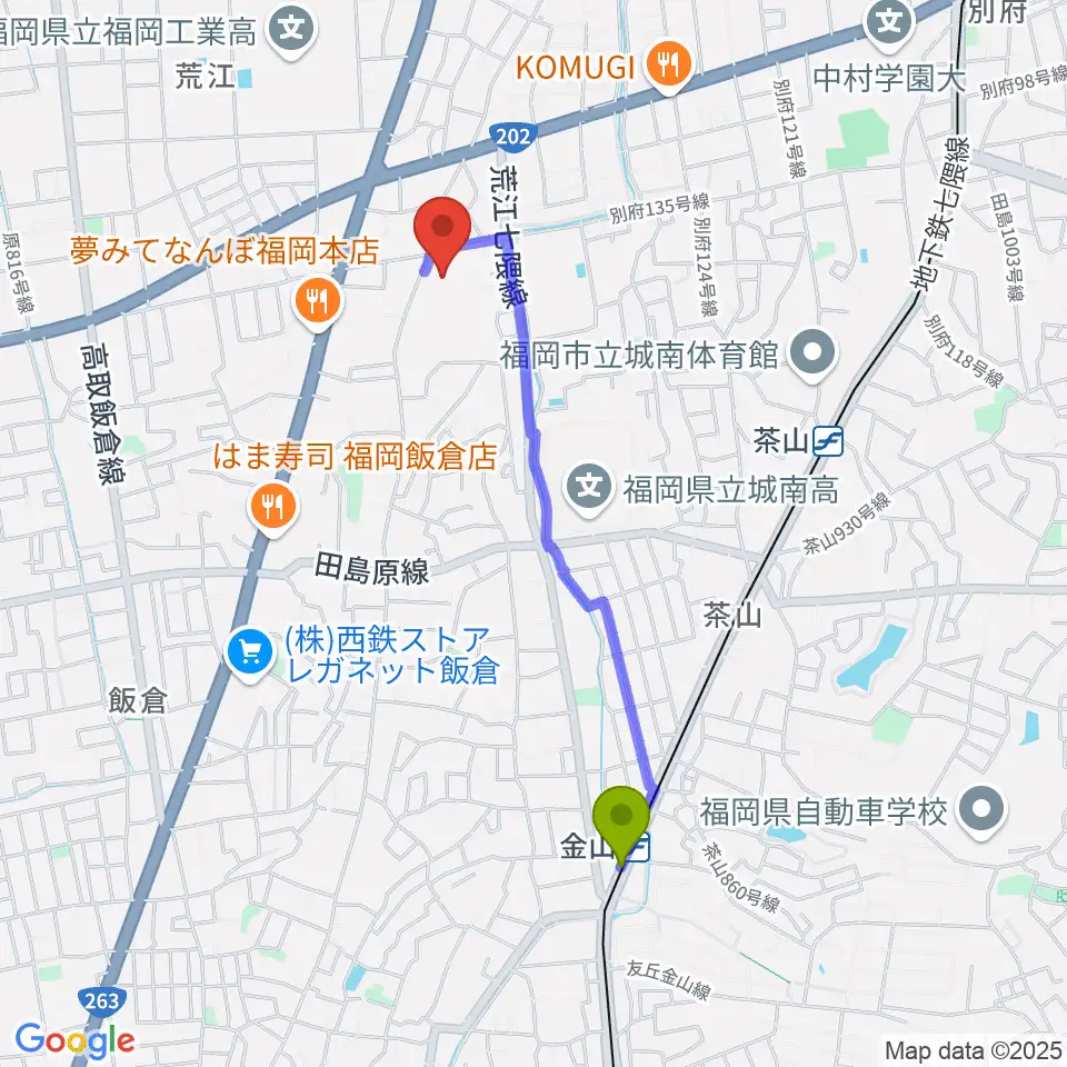 金山駅から末永文化センターへのルートマップ地図