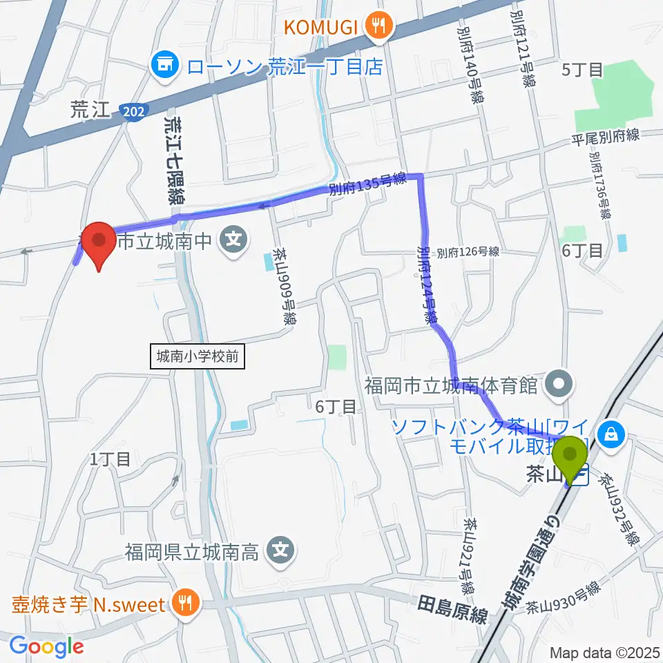 末永文化センターの最寄駅茶山駅からの徒歩ルート（約12分）地図