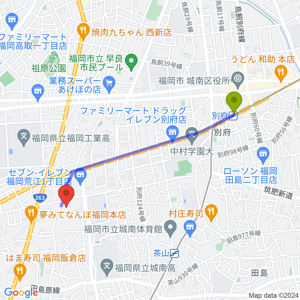 別府駅から末永文化センターへのルートマップ地図