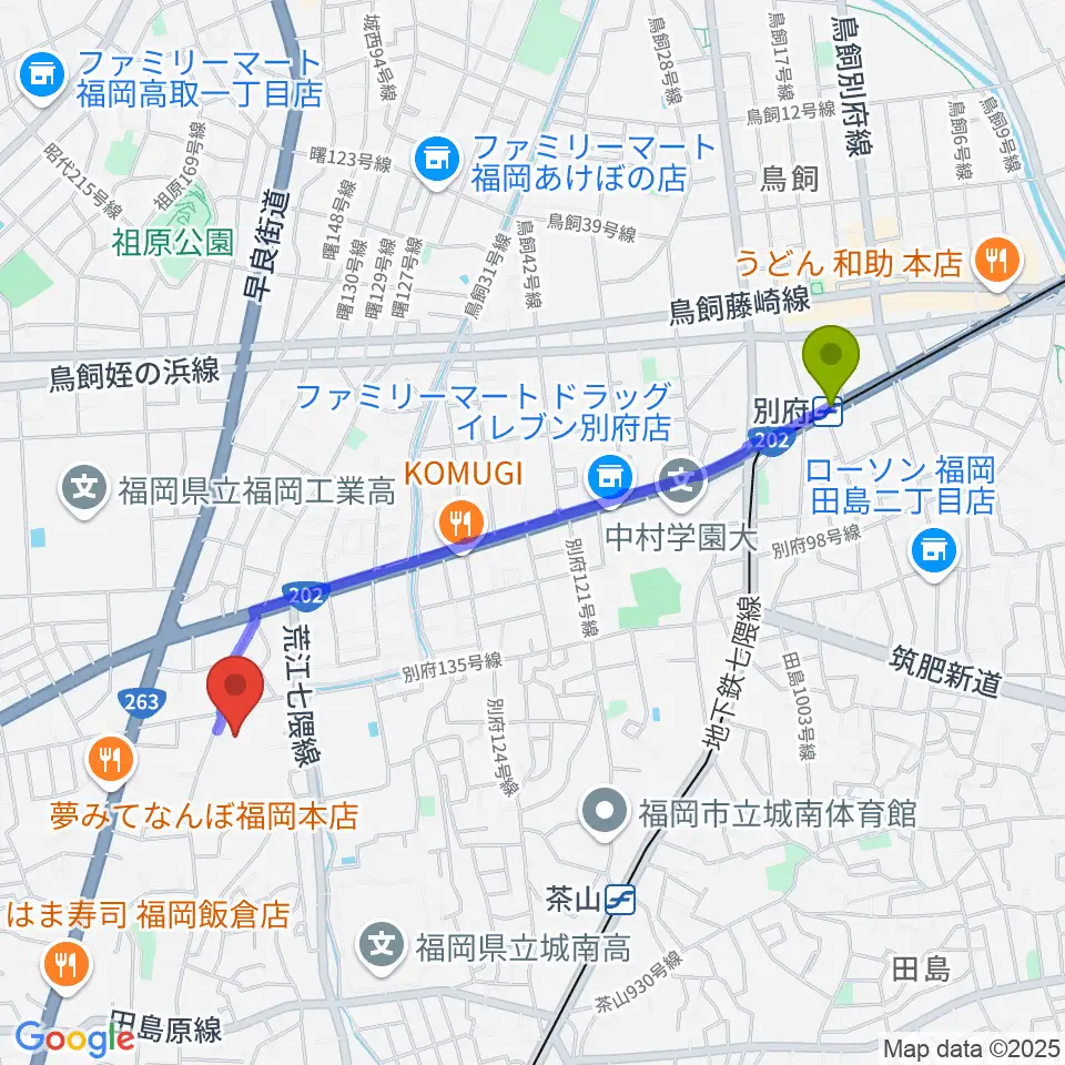 別府駅から末永文化センターへのルートマップ地図