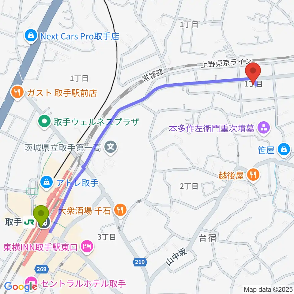 取手Atelier ju-tou（アトリエ ジュトウ）の最寄駅取手駅からの徒歩ルート（約13分）地図