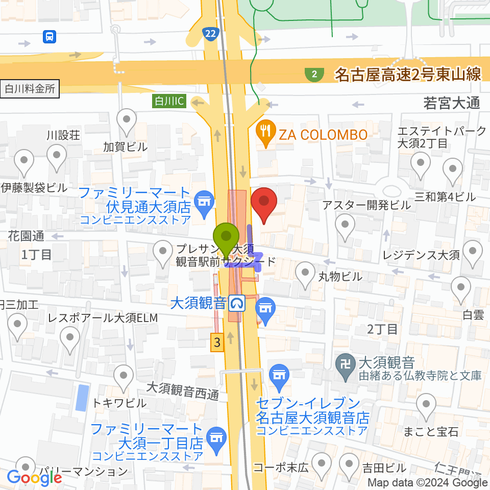名古屋エレクトリックレディランドの最寄駅大須観音駅からの徒歩ルート（約1分）地図