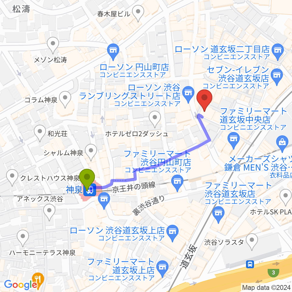 渋谷DESEO miniの最寄駅神泉駅からの徒歩ルート（約4分）地図