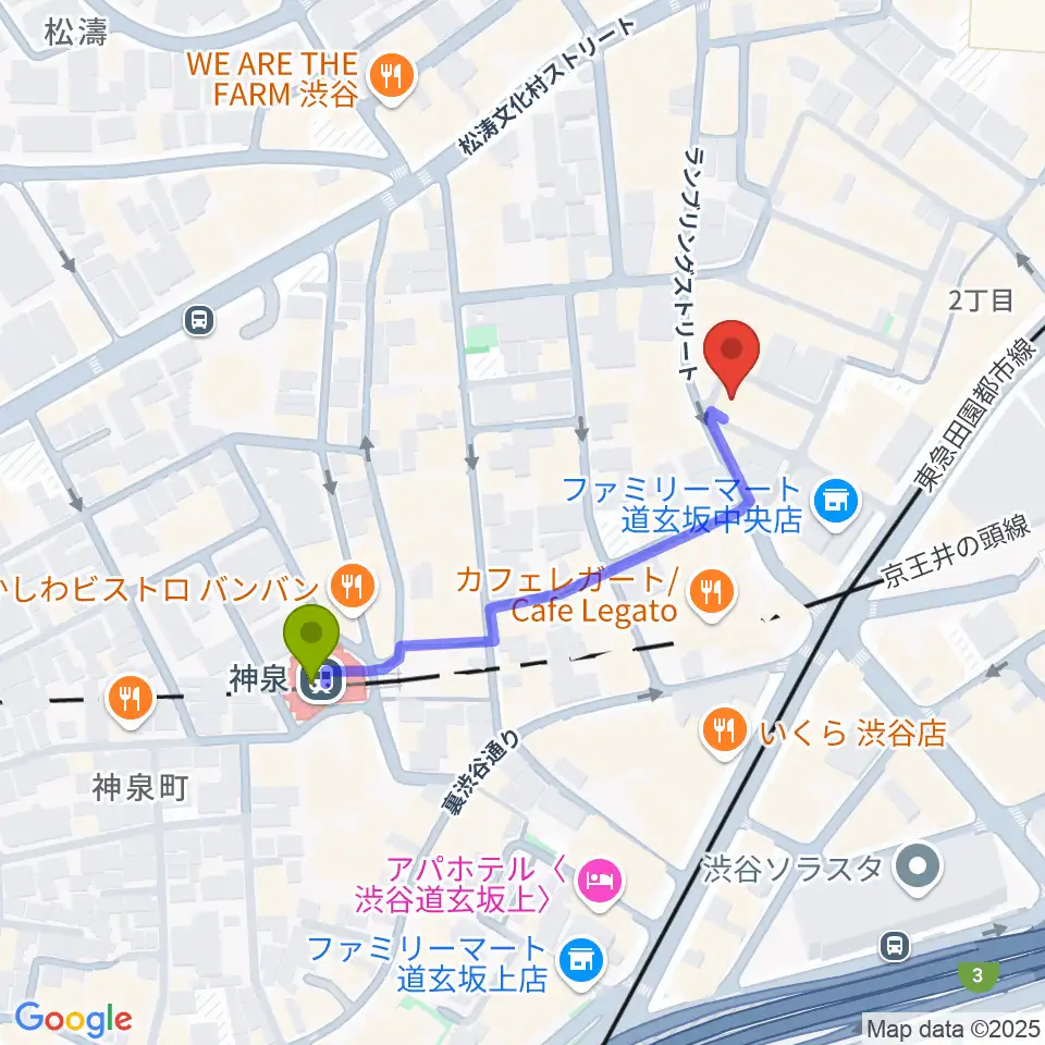 渋谷DESEO miniの最寄駅神泉駅からの徒歩ルート（約4分）地図