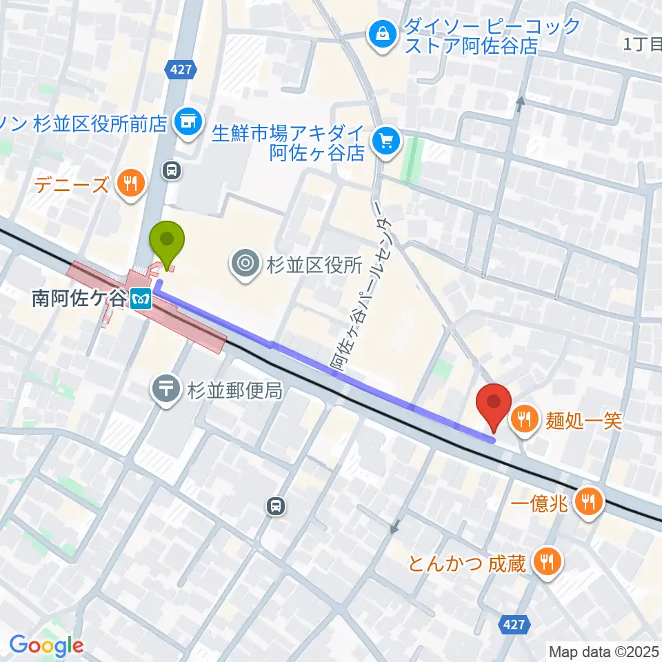 ニュースター楽器 阿佐ヶ谷センターの最寄駅南阿佐ケ谷駅からの徒歩ルート（約4分）地図