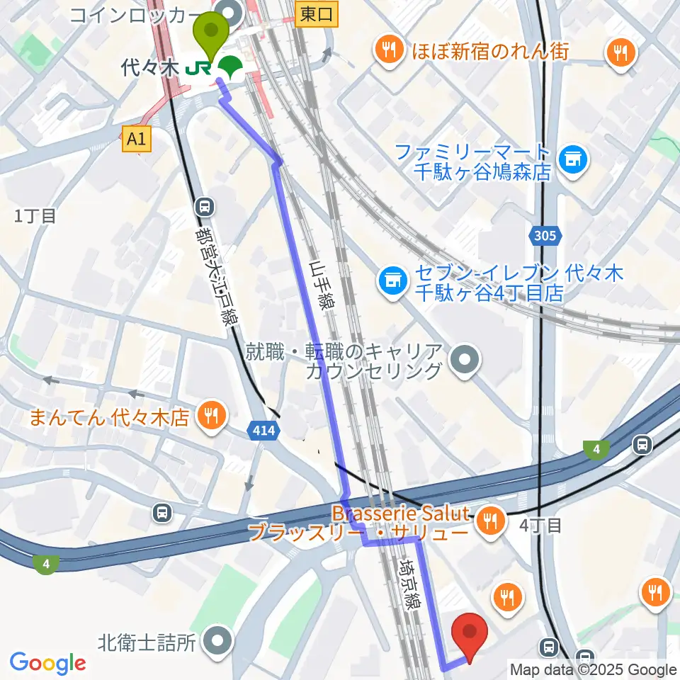 代々木駅からGRAPES北参道へのルートマップ地図