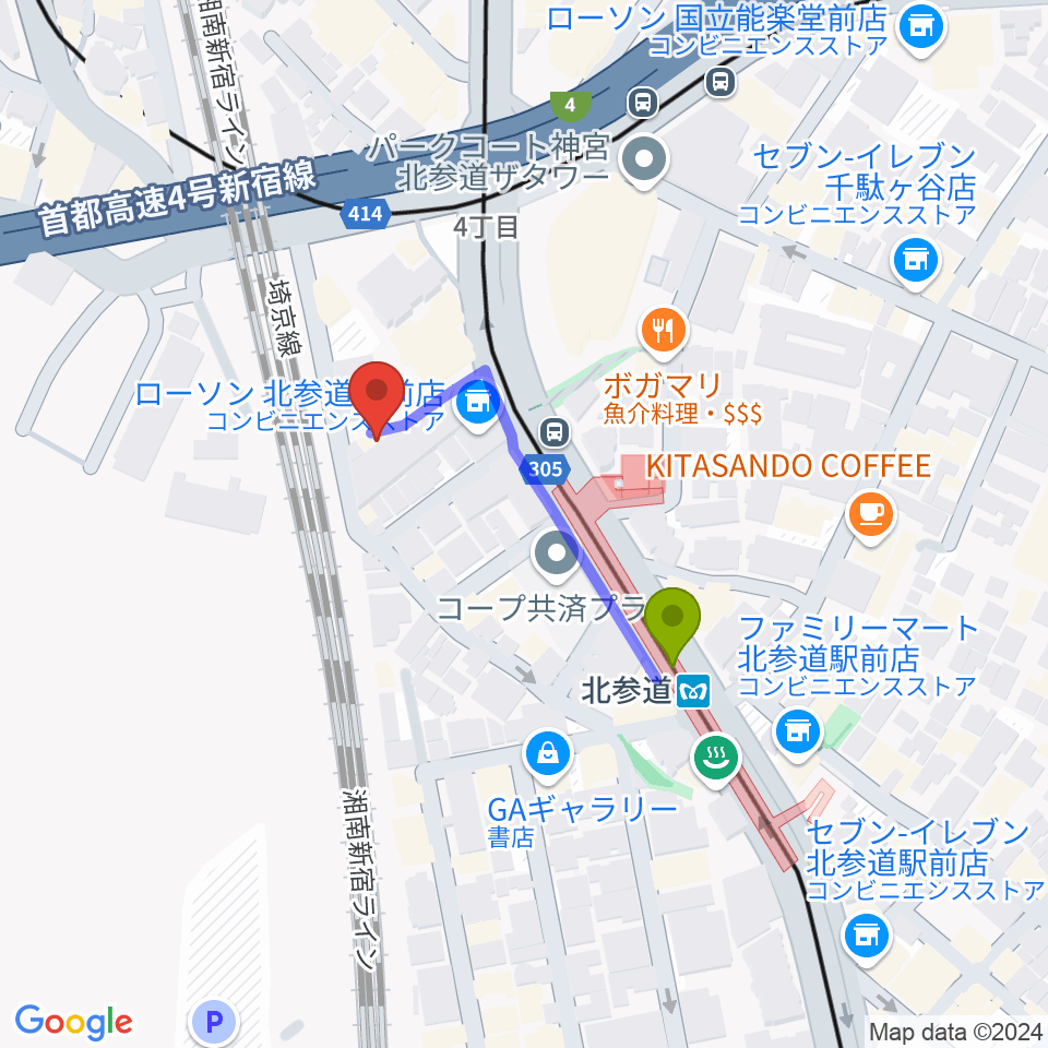 GRAPES北参道の最寄駅北参道駅からの徒歩ルート（約3分）地図