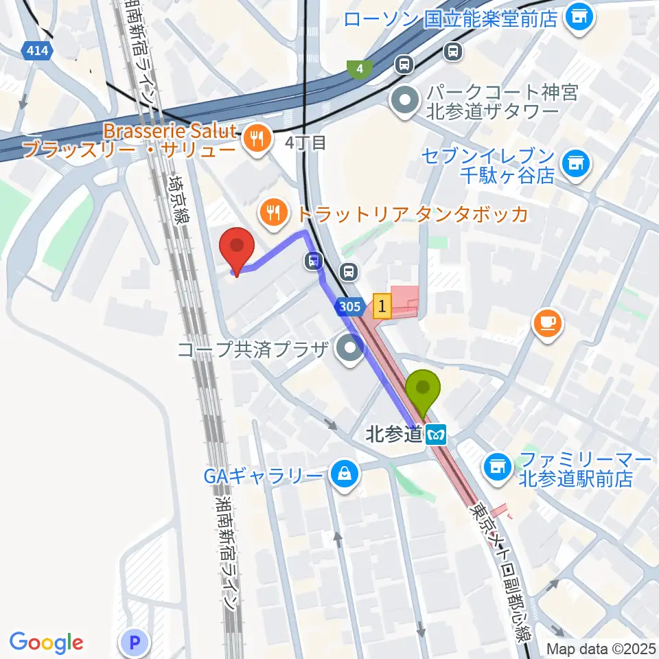 GRAPES北参道の最寄駅北参道駅からの徒歩ルート（約3分）地図