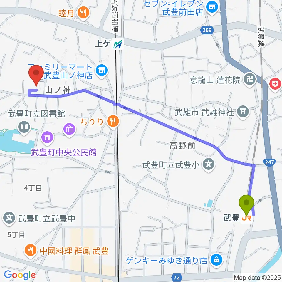 武豊駅からガレージエスへのルートマップ地図