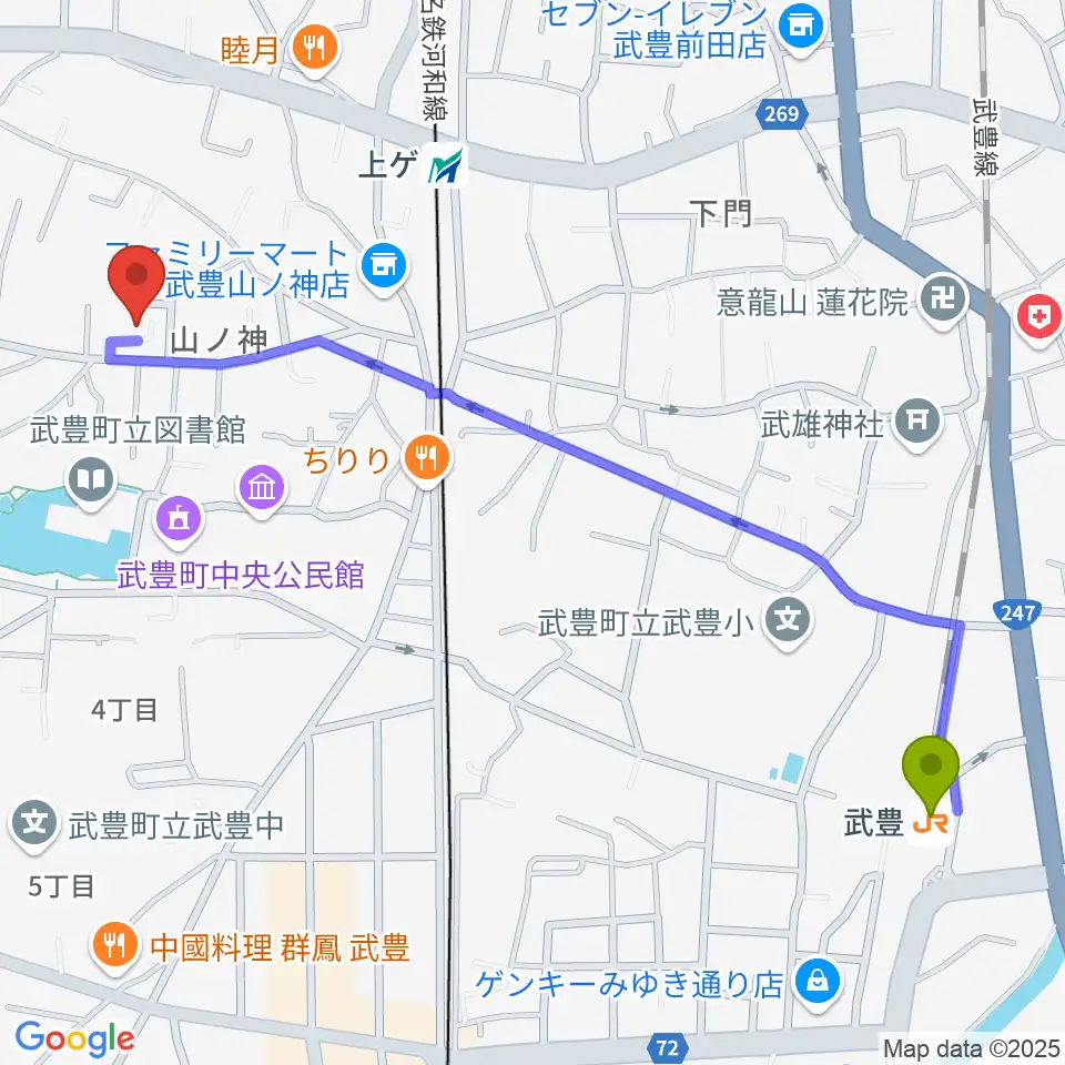 武豊駅からガレージエスへのルートマップ地図