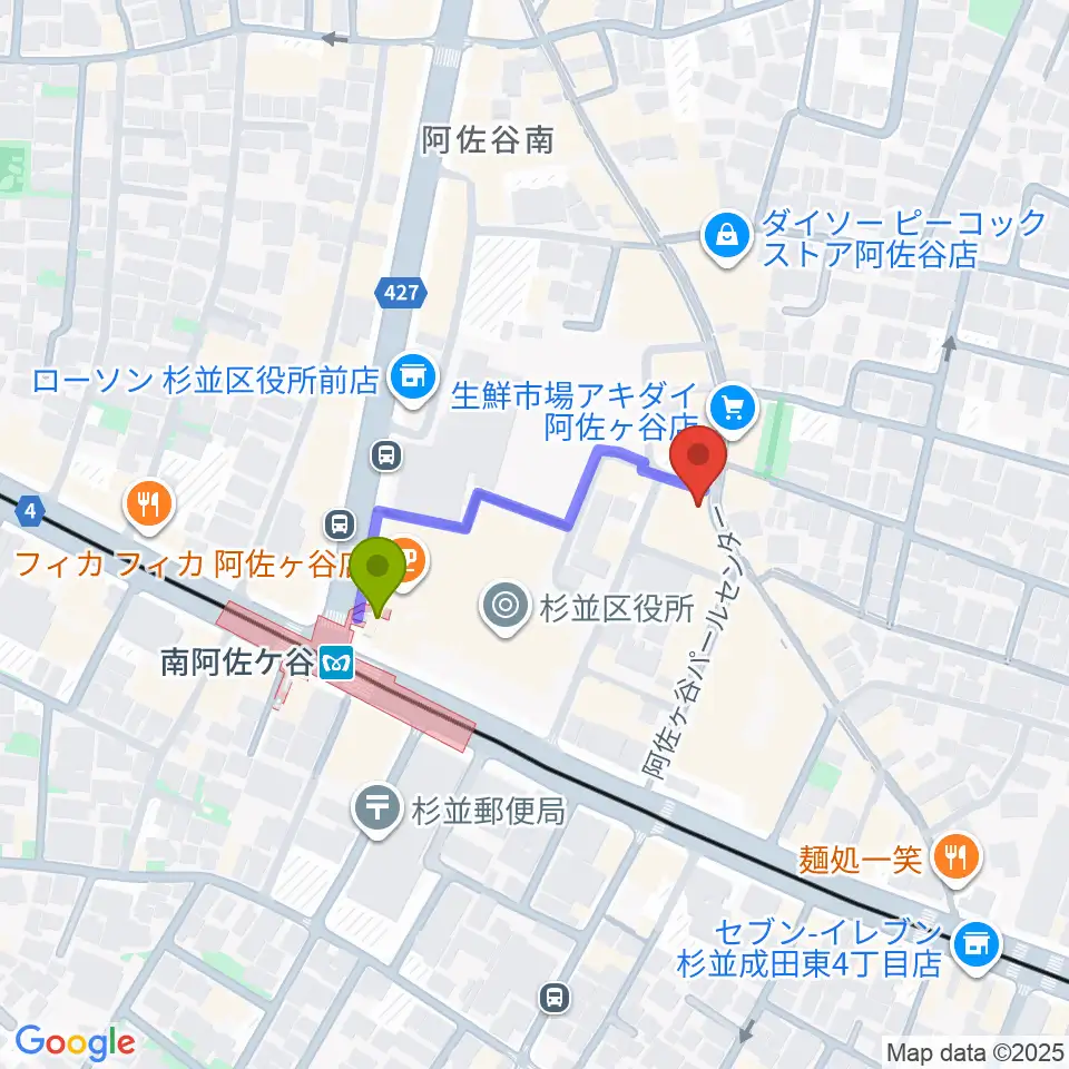 南阿佐ヶ谷ON THE ROOF plusの最寄駅南阿佐ケ谷駅からの徒歩ルート（約2分）地図