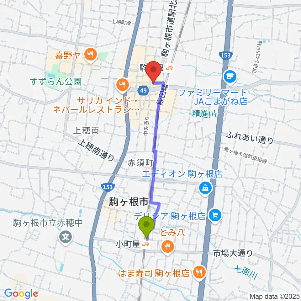 小町屋駅からG-Studio NIRVASHへのルートマップ地図