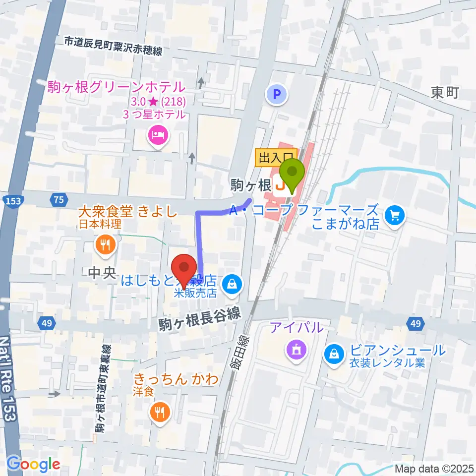 G-Studio NIRVASHの最寄駅駒ケ根駅からの徒歩ルート（約2分）地図