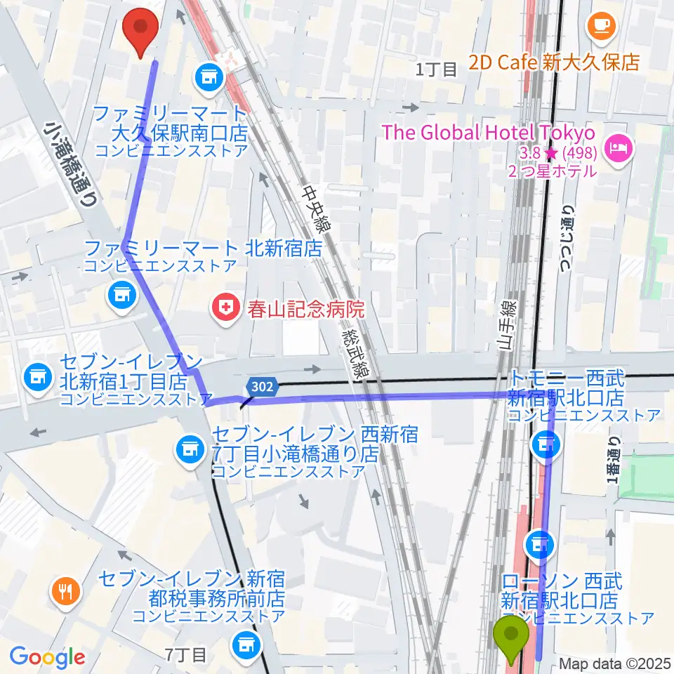 西武新宿駅からジェットワンへのルートマップ地図