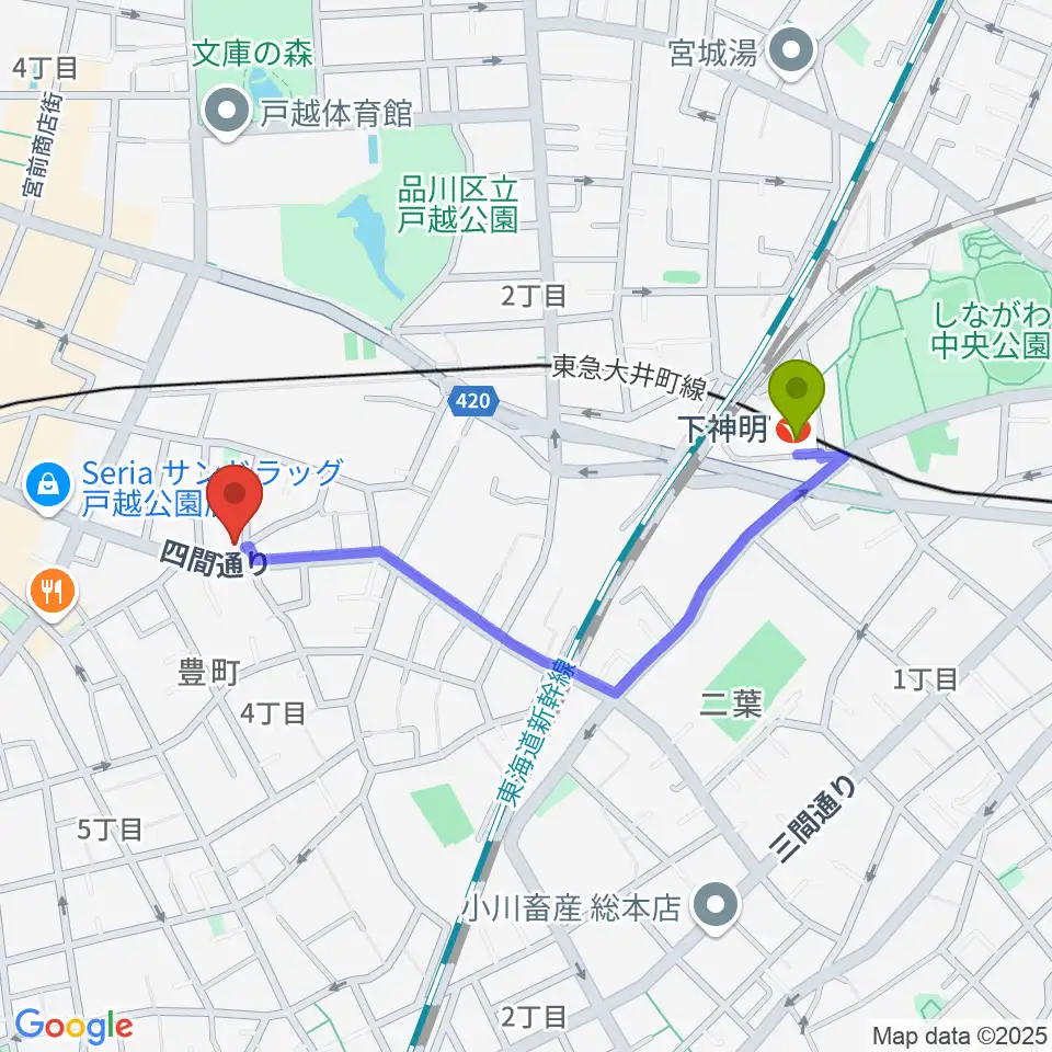 下神明駅からCrunch Studioへのルートマップ地図