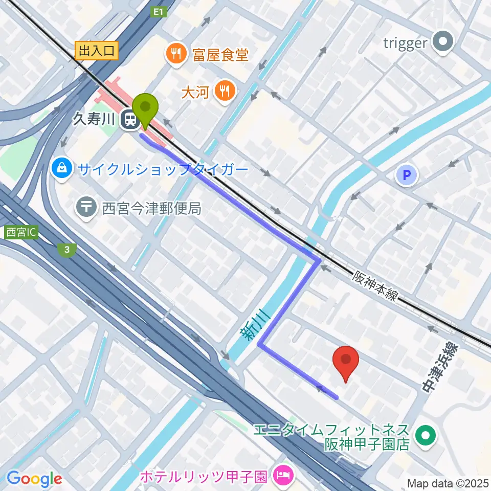 まんまるみかんの最寄駅久寿川駅からの徒歩ルート（約5分）地図