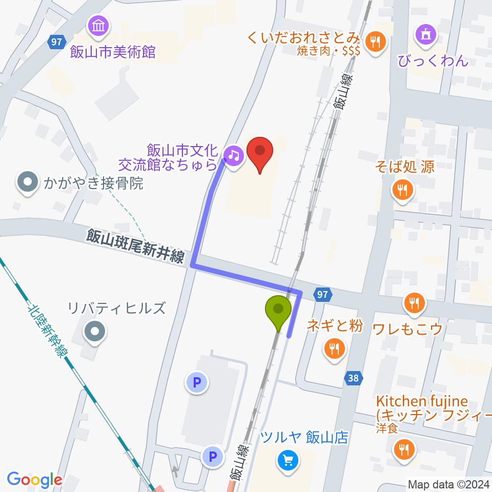 飯山市文化交流館なちゅらの最寄駅飯山駅からの徒歩ルート（約2分）地図