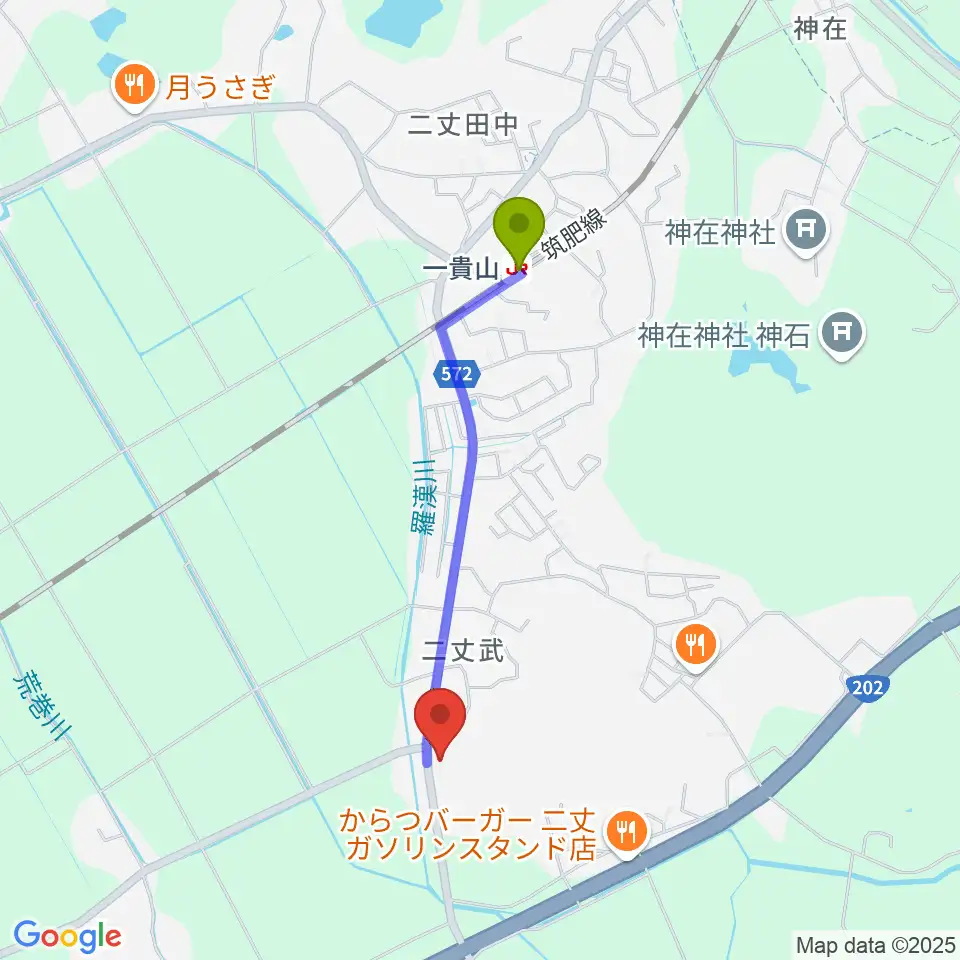 糸島Greenchordの最寄駅一貴山駅からの徒歩ルート（約16分）地図