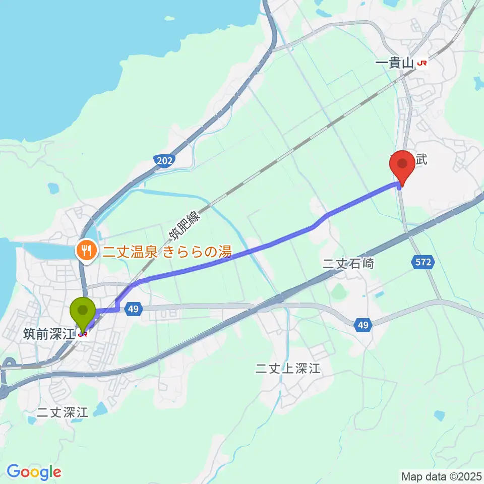 筑前深江駅から糸島Greenchordへのルートマップ地図