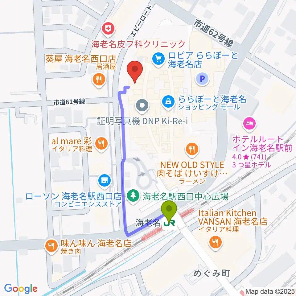 島村楽器ららぽーと海老名店の最寄駅海老名駅からの徒歩ルート（約4分）地図