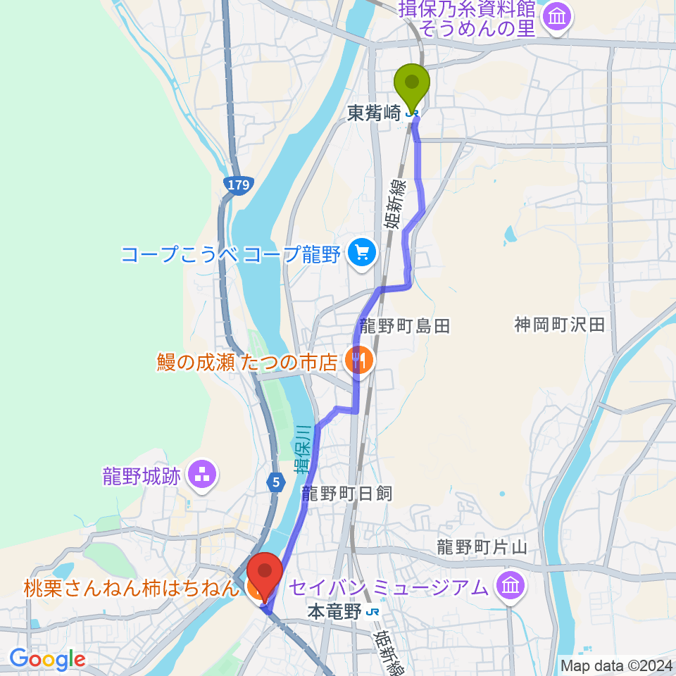 東觜崎駅からガレリア アーツ＆ティーへのルートマップ地図