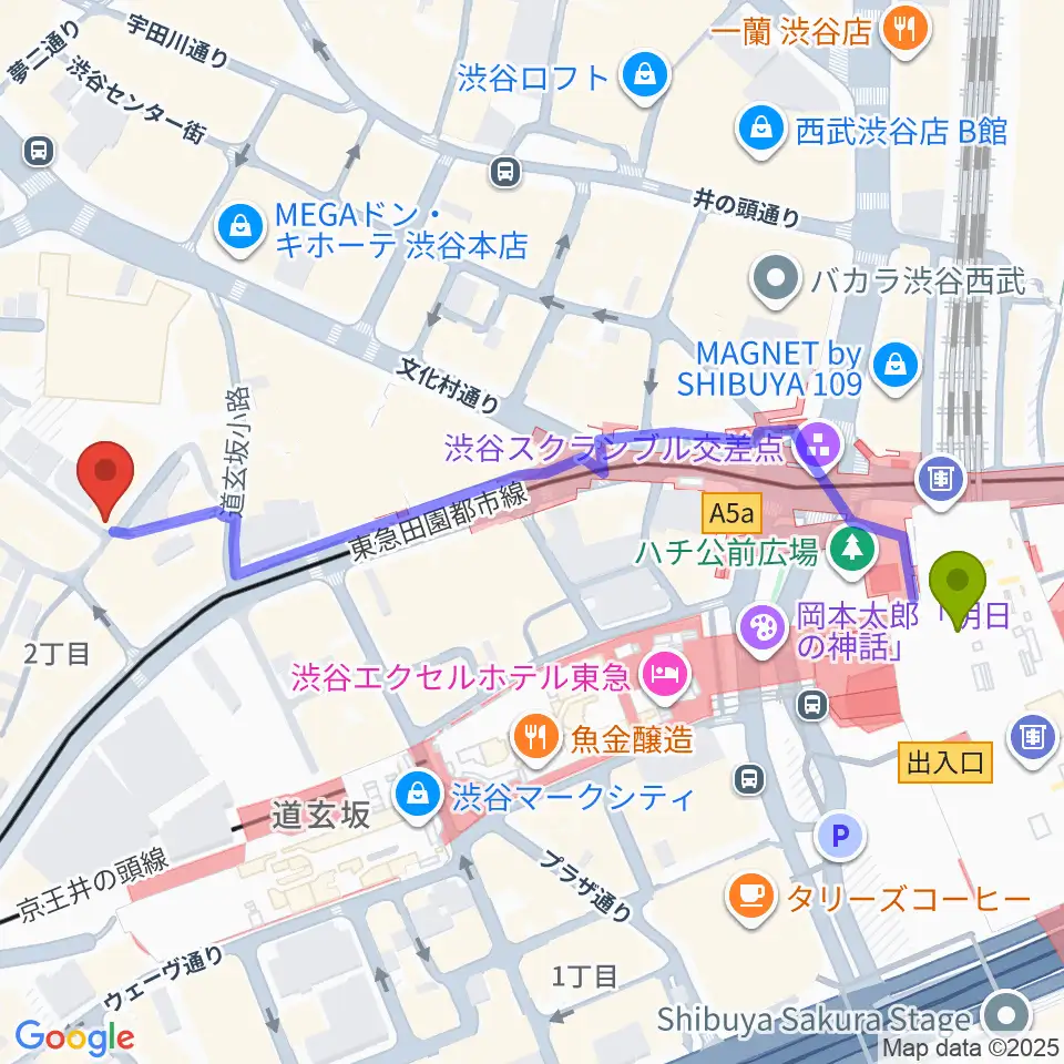 渋谷KO-KOの最寄駅渋谷駅からの徒歩ルート（約6分）地図