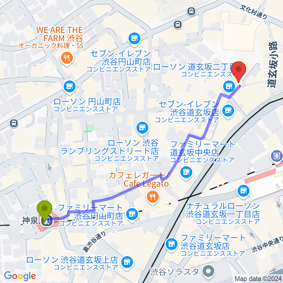 神泉駅から渋谷KO-KOへのルートマップ地図