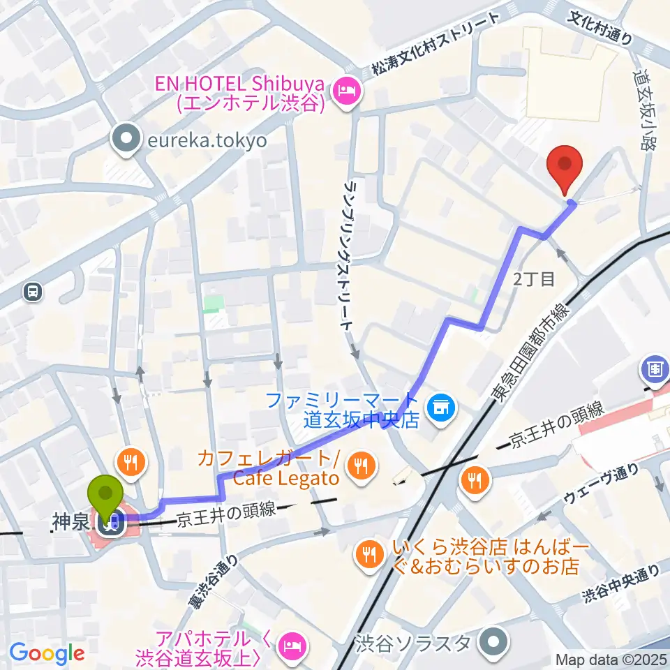 神泉駅から渋谷KO-KOへのルートマップ地図