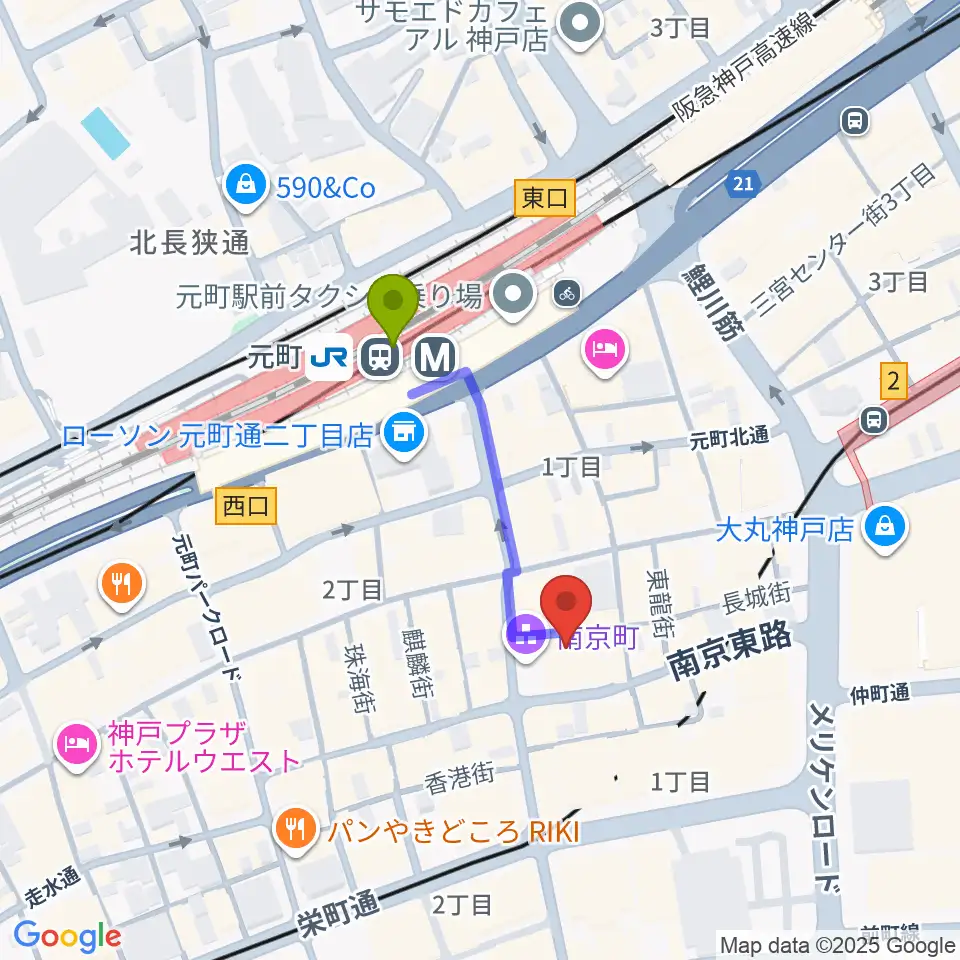 アルチザンハウス神戸の最寄駅元町駅からの徒歩ルート（約3分）地図