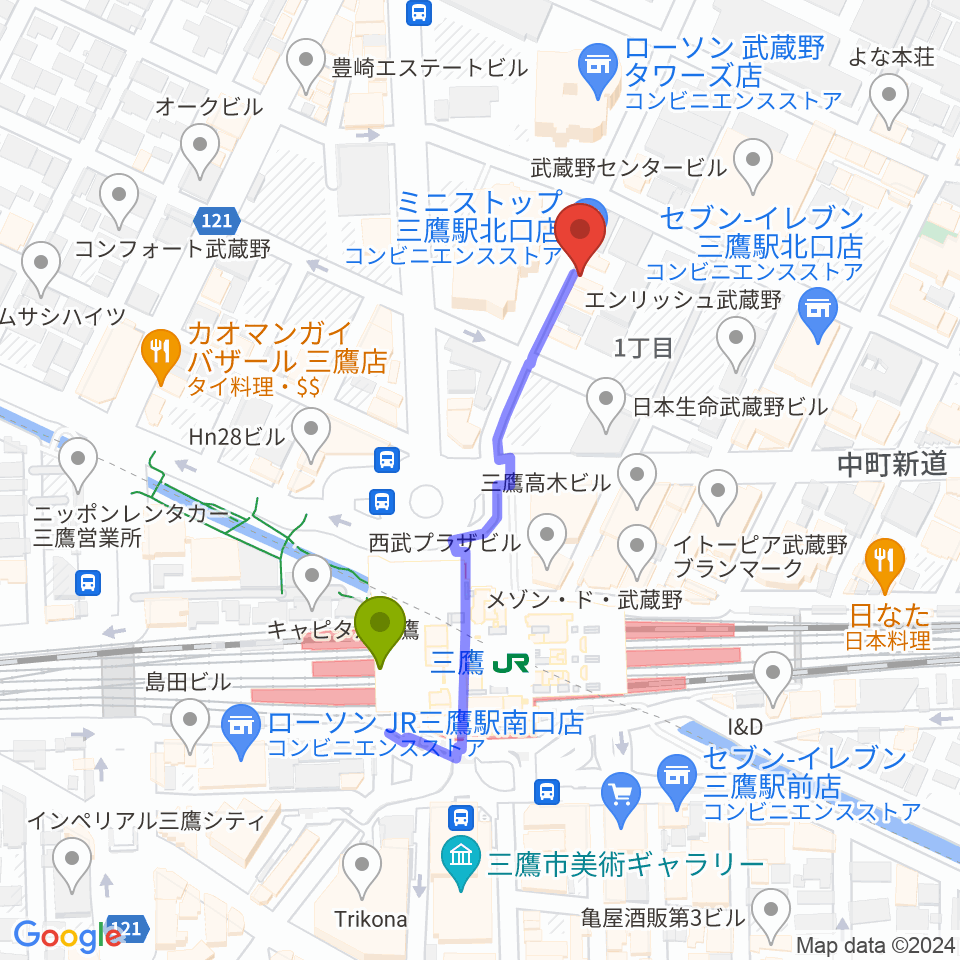 SONIDO IIの最寄駅三鷹駅からの徒歩ルート（約4分）地図