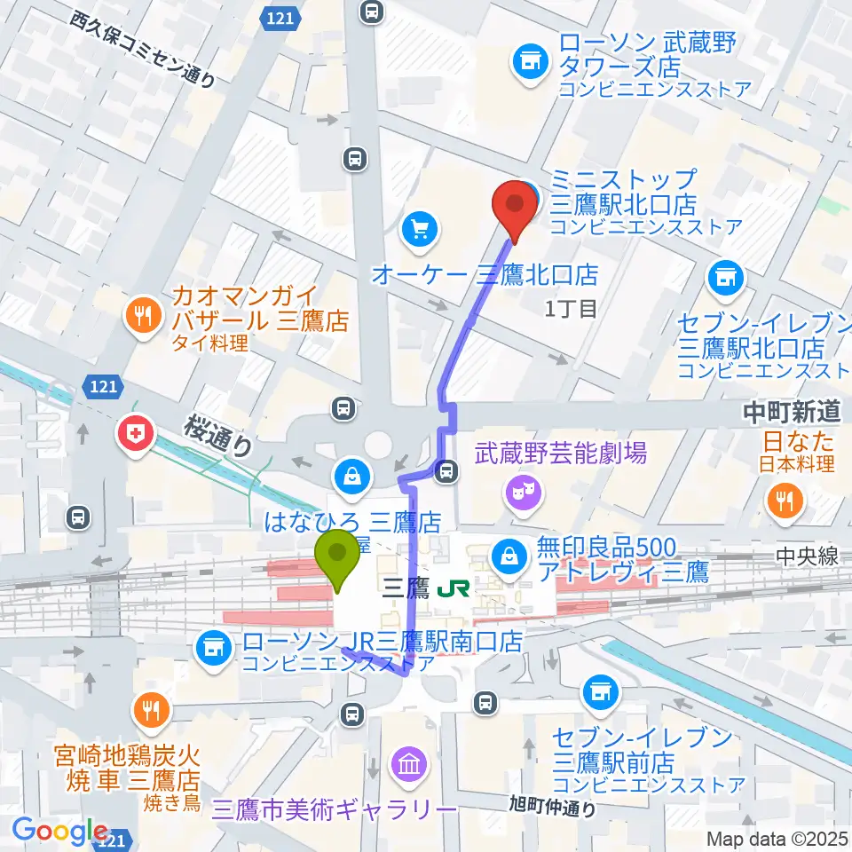 SONIDO IIの最寄駅三鷹駅からの徒歩ルート（約4分）地図