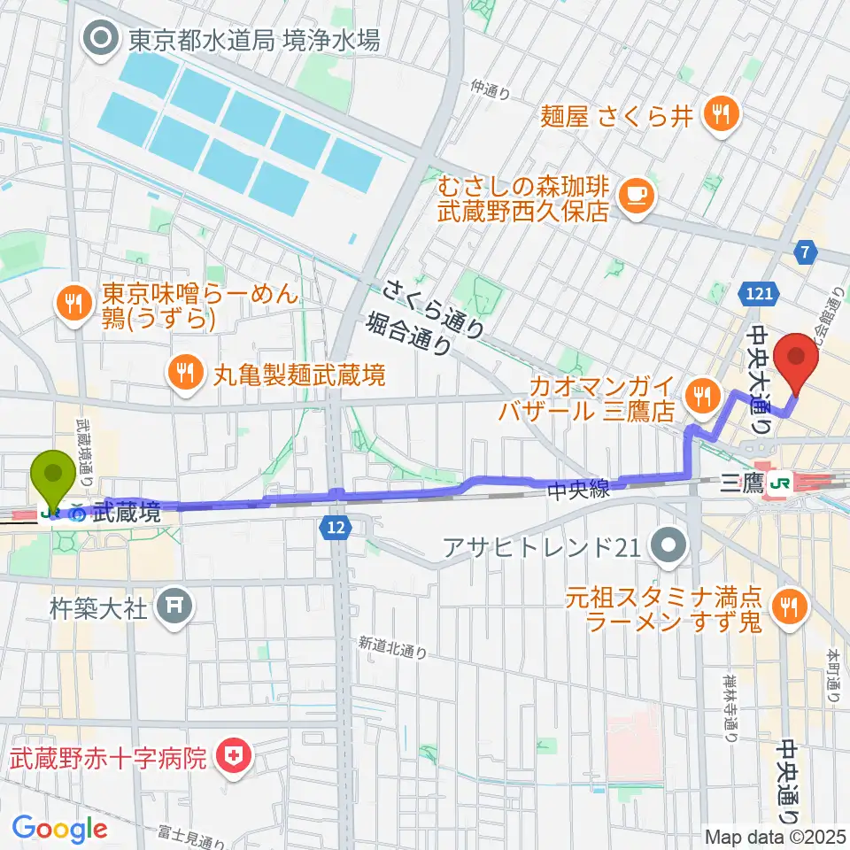 武蔵境駅からSONIDO IIへのルートマップ地図