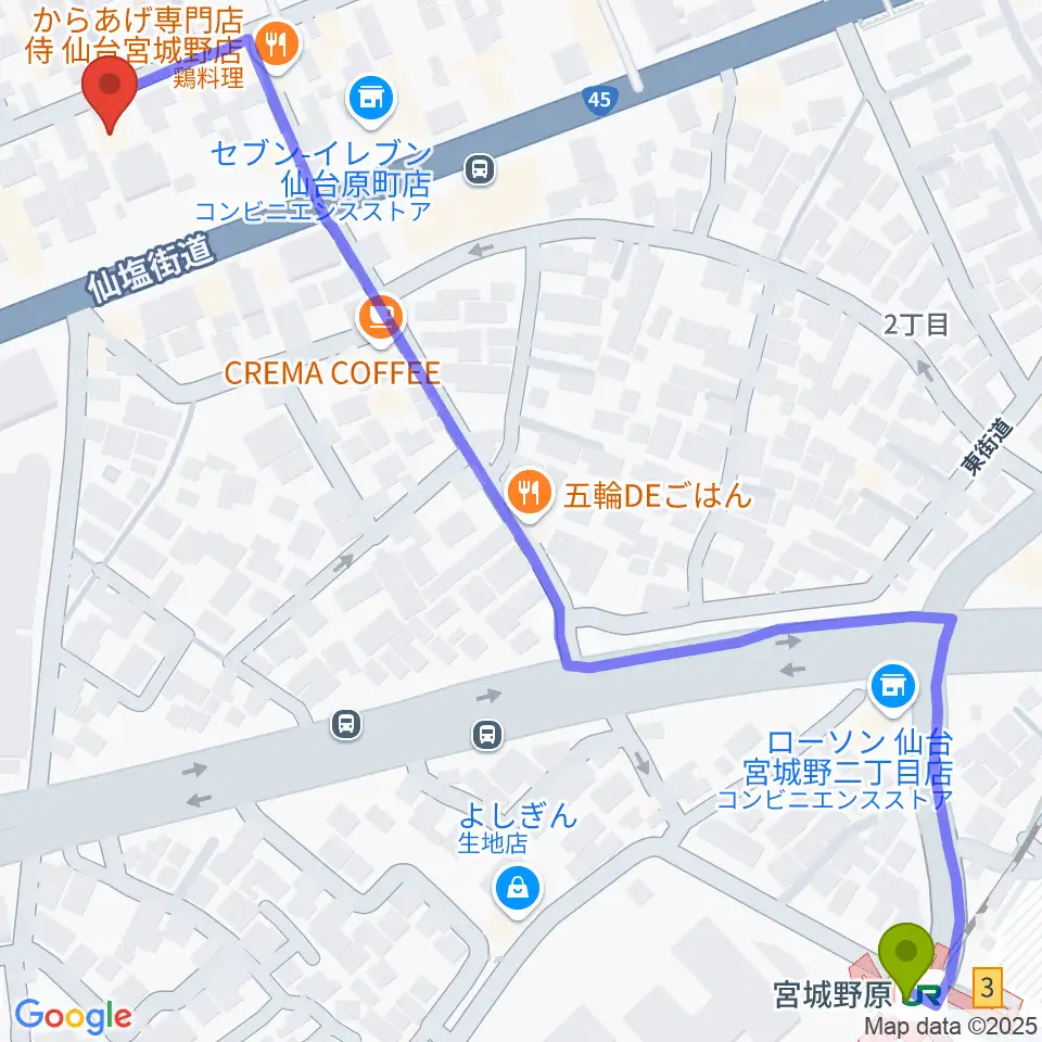 UNION / FUNNELの最寄駅宮城野原駅からの徒歩ルート（約8分）地図