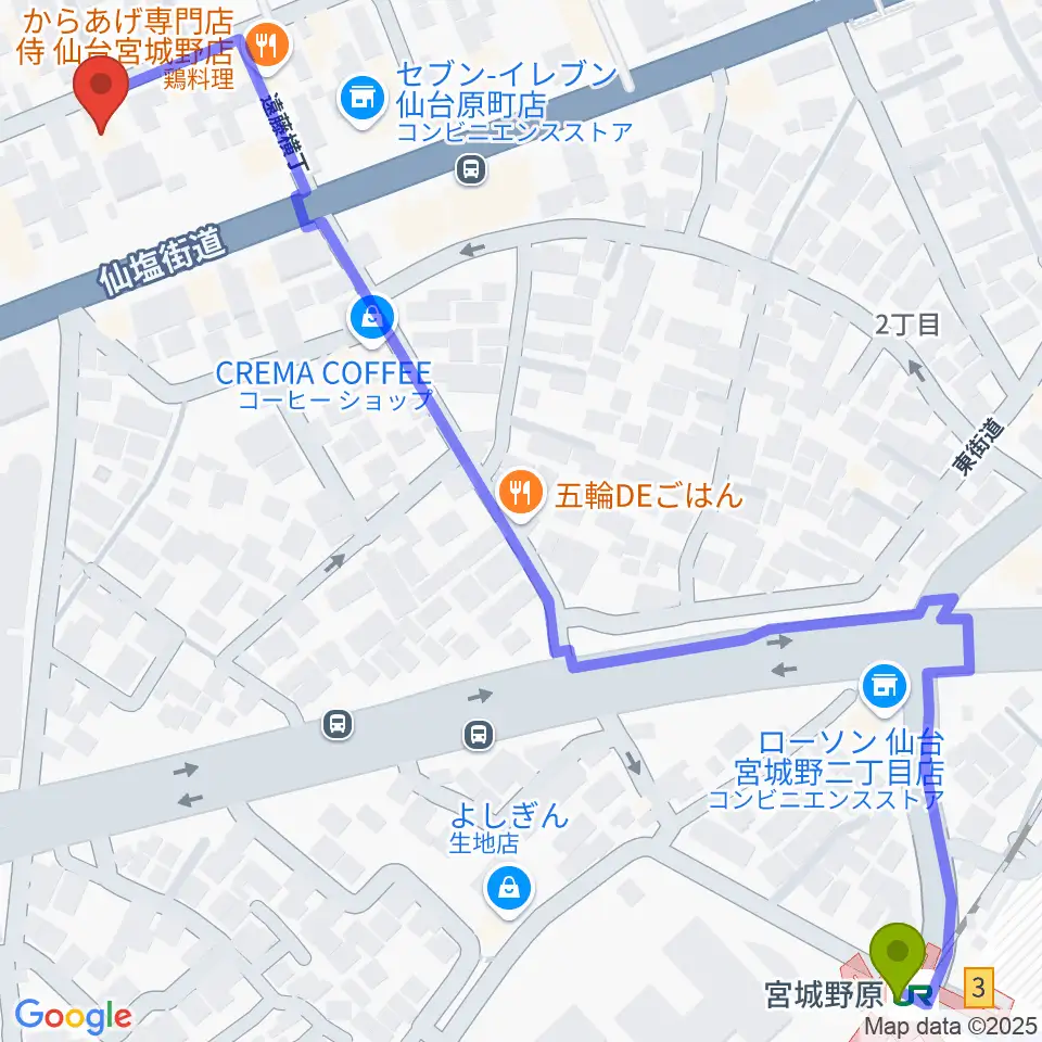 UNION / FUNNELの最寄駅宮城野原駅からの徒歩ルート（約8分）地図