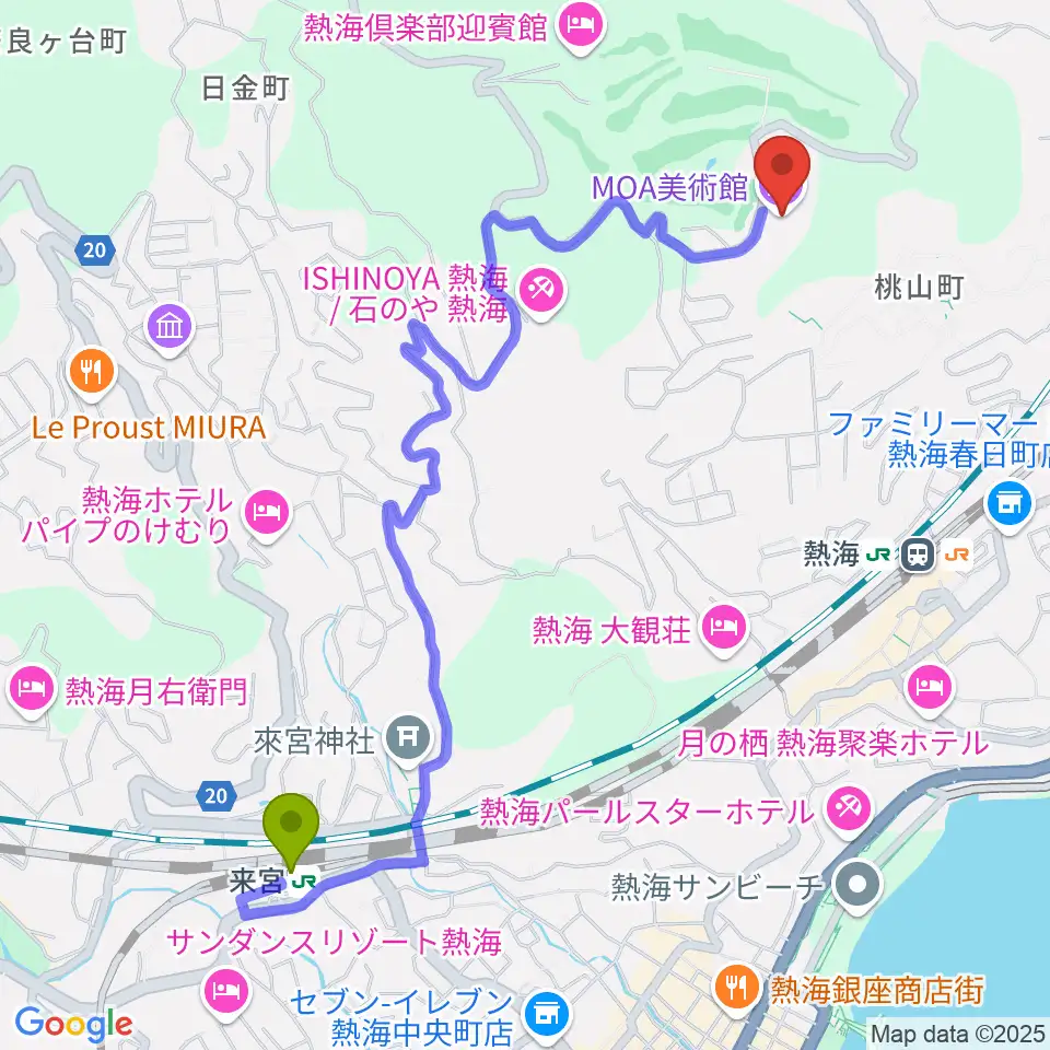 来宮駅からMOA美術館へのルートマップ地図