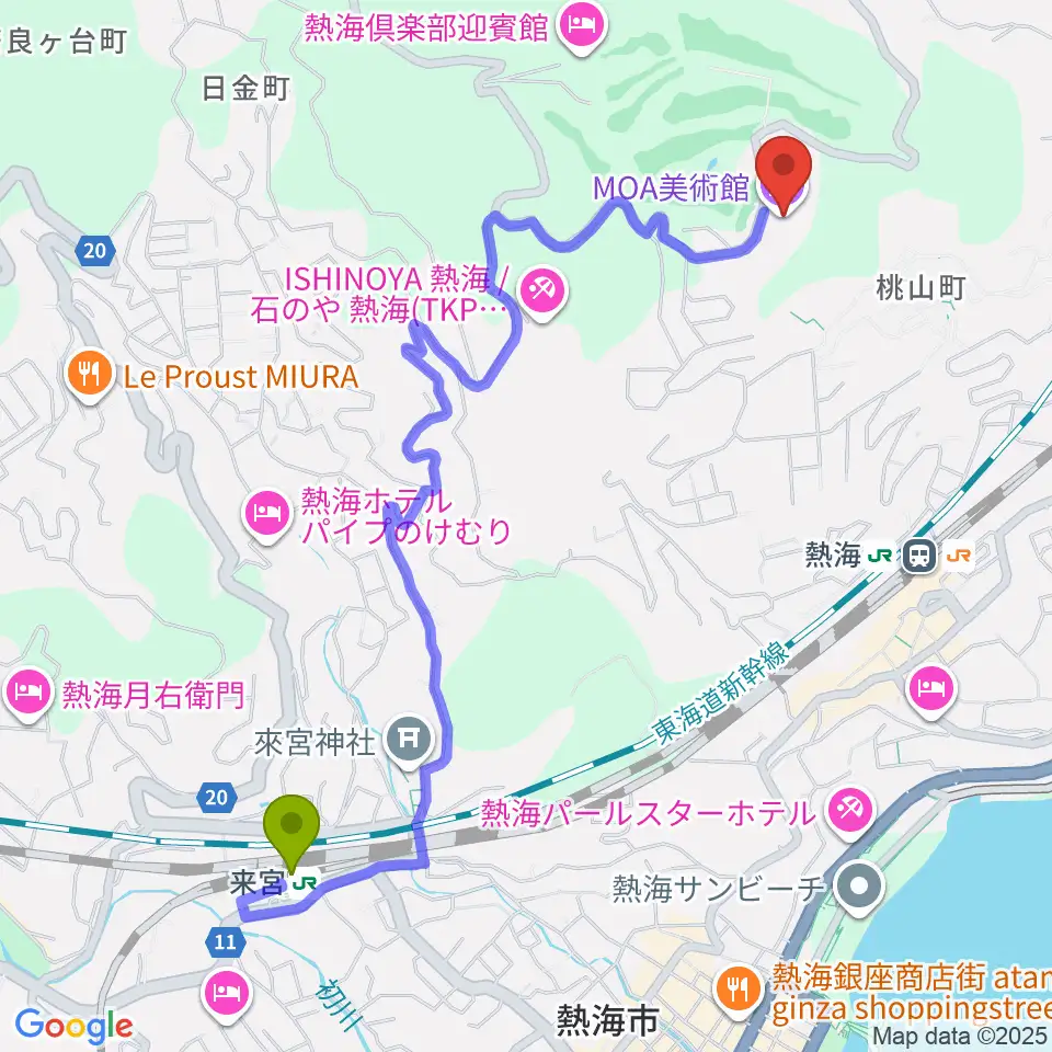 来宮駅からMOA美術館へのルートマップ地図