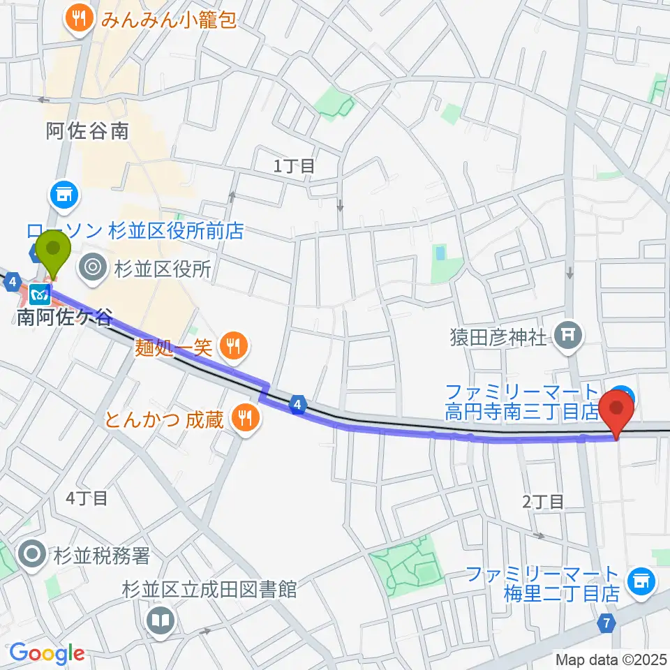 南阿佐ケ谷駅からOTOlabへのルートマップ地図