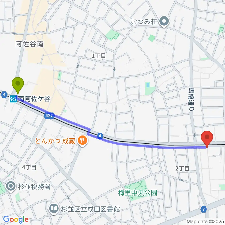 南阿佐ケ谷駅からOTOlabへのルートマップ地図