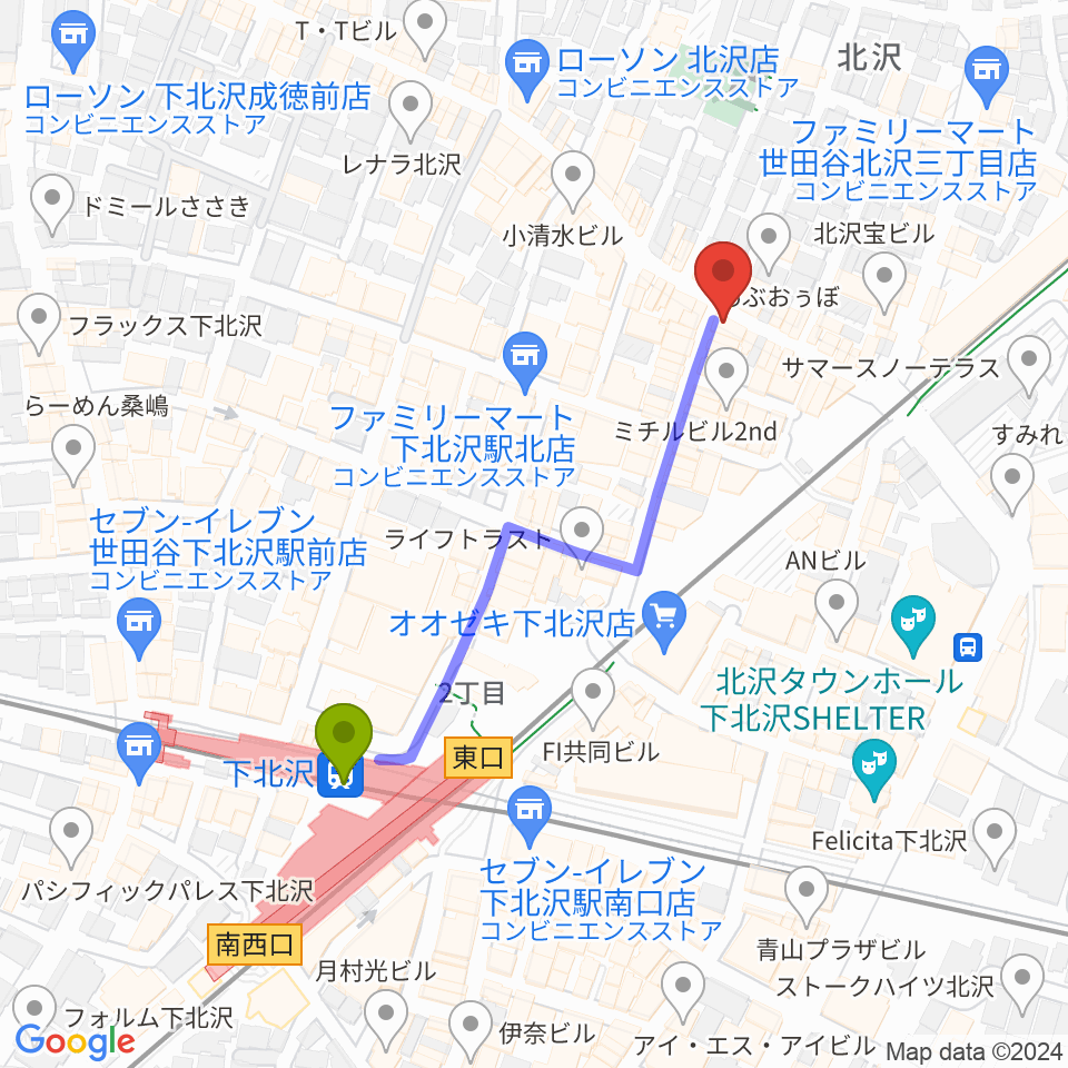下北沢ムムリック・マーフィーの最寄駅下北沢駅からの徒歩ルート（約4分）地図