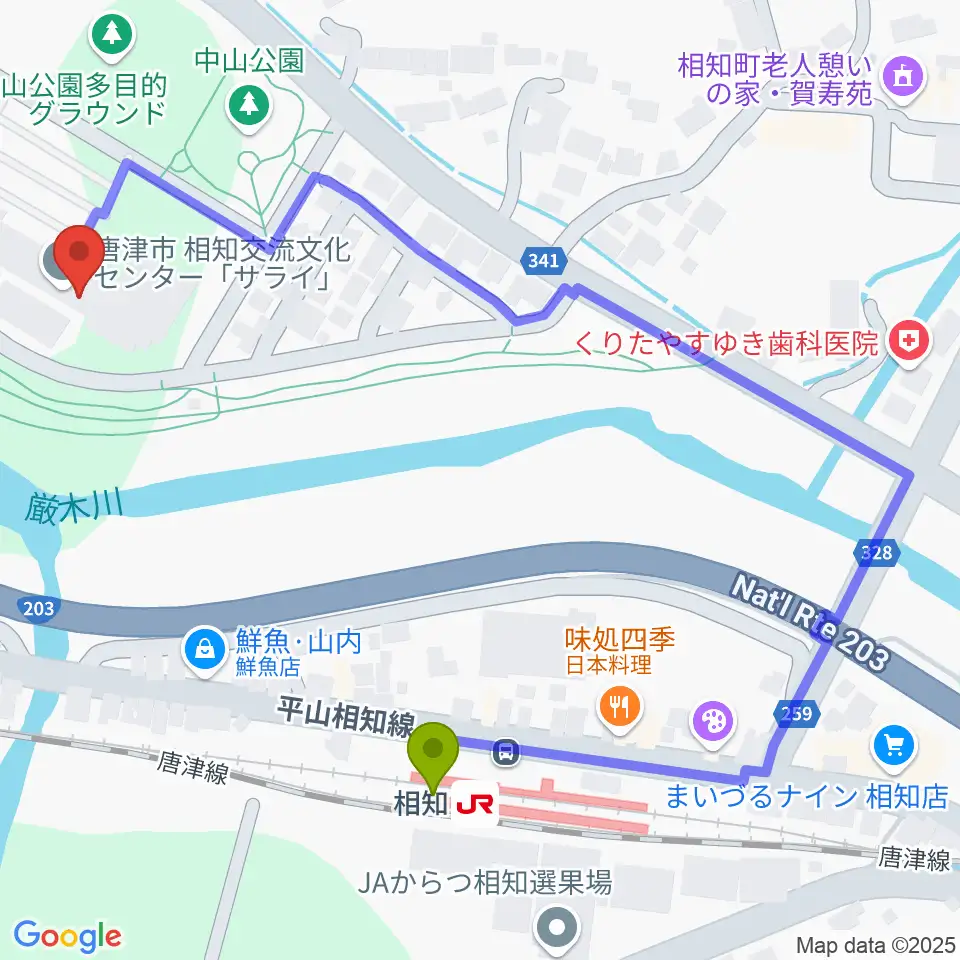 相知交流文化センターの最寄駅相知駅からの徒歩ルート（約5分）地図