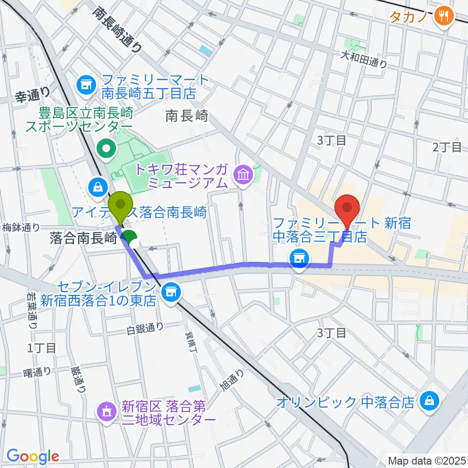 落合南長崎クラフトマンスタジオの最寄駅落合南長崎駅からの徒歩ルート（約8分）地図