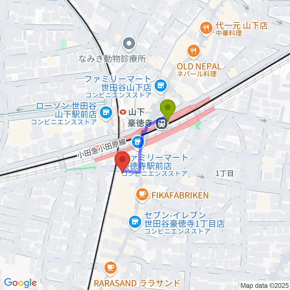 Leaf room 豪徳寺の最寄駅豪徳寺駅からの徒歩ルート（約2分）地図