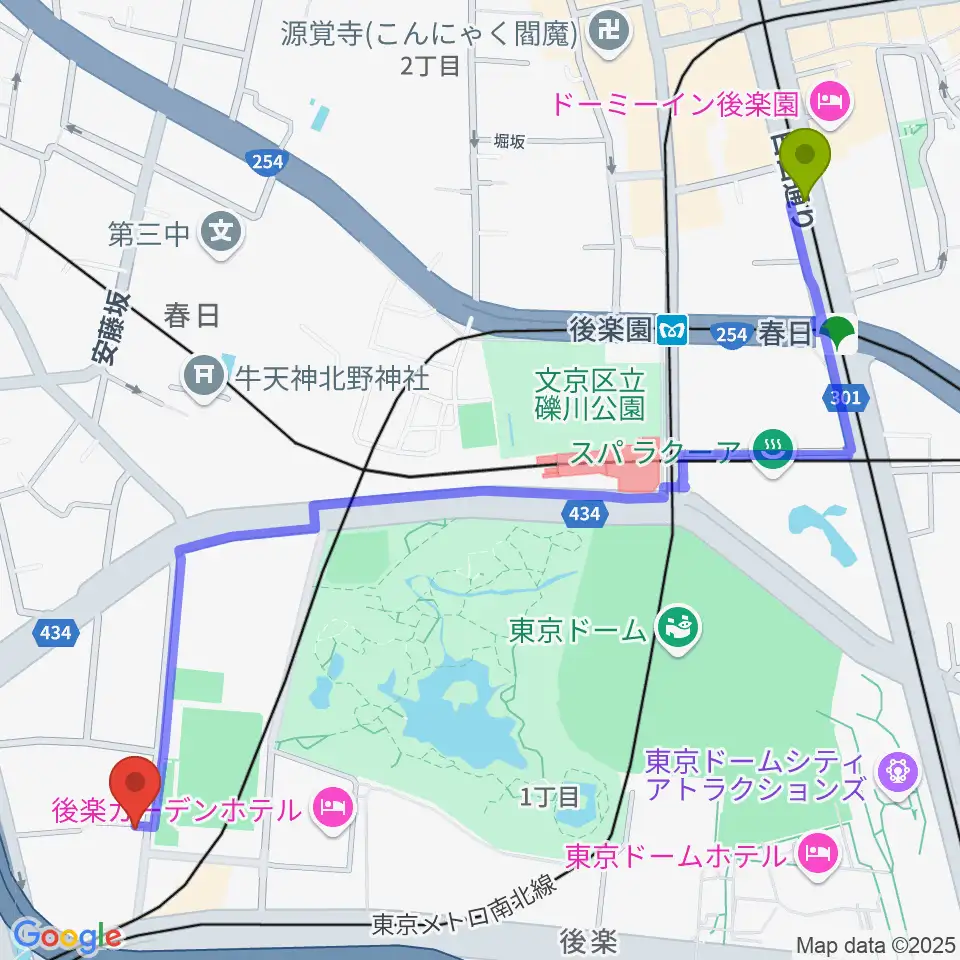 春日駅から株式会社MATSUO STRINGSへのルートマップ地図