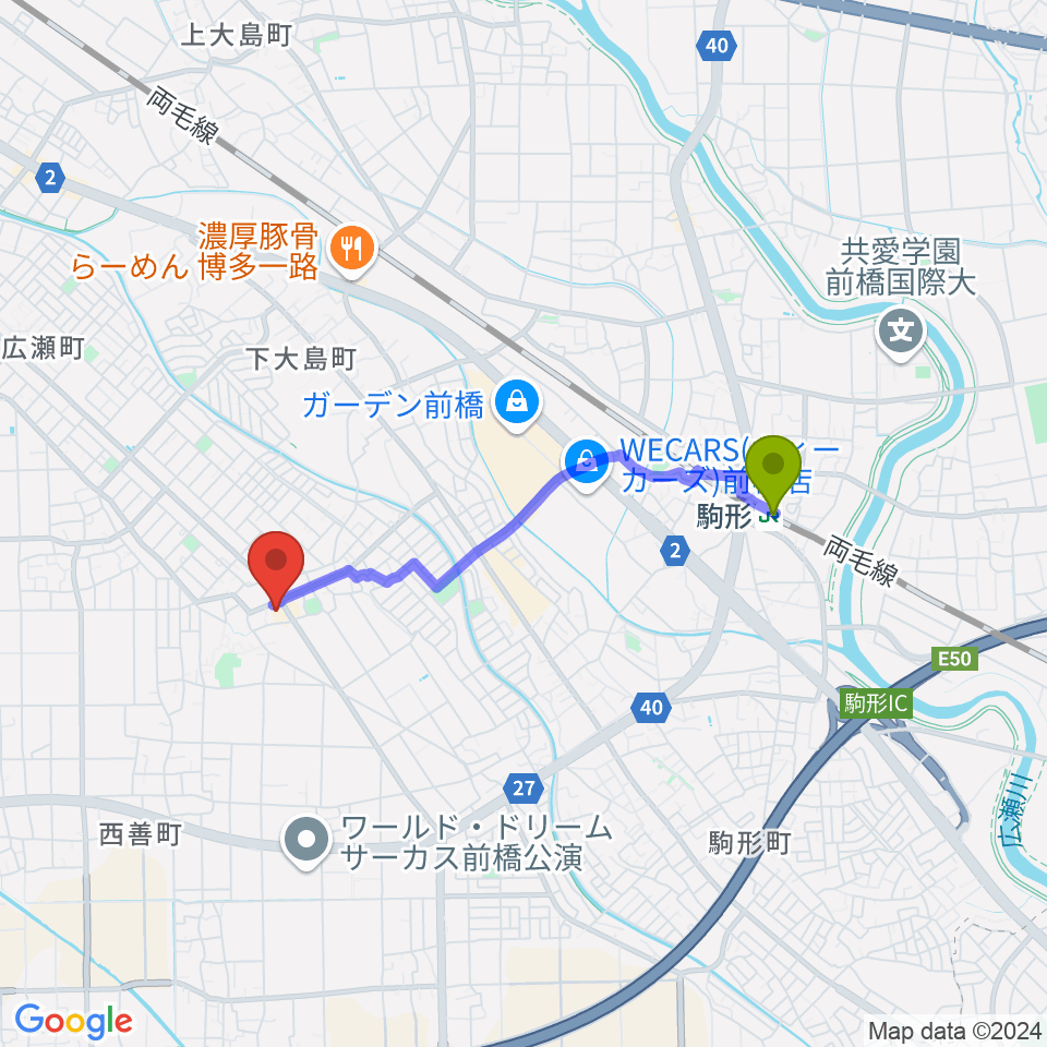 山王ホール・TMスタジオの最寄駅駒形駅からの徒歩ルート（約30分）地図