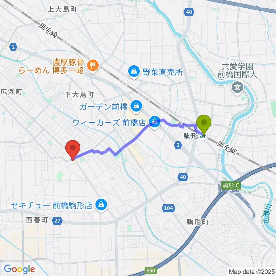 山王ホール・TMスタジオの最寄駅駒形駅からの徒歩ルート（約30分）地図